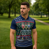 Nutcracker Squad Christmas Zipper Polo Shirt with Candy Cane and Snowflake Holiday Design - Wonder Print Shop