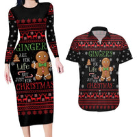 Funny Gingerbread Christmas Couples Matching Long Sleeve Bodycon Dress and Hawaiian Shirt Hoodie with Gingers Are for Life Quote and Snowflake Pattern - Wonder Print Shop