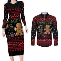 Funny Gingerbread Christmas Couples Matching Long Sleeve Bodycon Dress and Long Sleeve Button Shirt Hoodie with Gingers Are for Life Quote and Snowflake Pattern - Wonder Print Shop