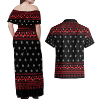 Funny Gingerbread Christmas Couples Matching Off Shoulder Maxi Dress and Hawaiian Shirt Hoodie with Gingers Are for Life Quote and Snowflake Pattern - Wonder Print Shop