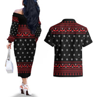 Funny Gingerbread Christmas Couples Matching Off The Shoulder Long Sleeve Dress and Hawaiian Shirt Hoodie with Gingers Are for Life Quote and Snowflake Pattern - Wonder Print Shop