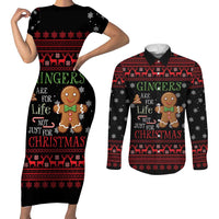 Funny Gingerbread Christmas Couples Matching Short Sleeve Bodycon Dress and Long Sleeve Button Shirt Hoodie with Gingers Are for Life Quote and Snowflake Pattern - Wonder Print Shop