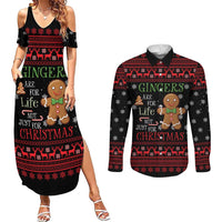 Funny Gingerbread Christmas Couples Matching Summer Maxi Dress and Long Sleeve Button Shirt Hoodie with Gingers Are for Life Quote and Snowflake Pattern - Wonder Print Shop