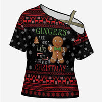 Funny Gingerbread Christmas Cross Shoulder Shirt Hoodie with Gingers Are for Life Quote and Snowflake Pattern - Wonder Print Shop
