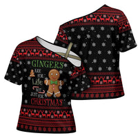 Funny Gingerbread Christmas Cross Shoulder Shirt Hoodie with Gingers Are for Life Quote and Snowflake Pattern - Wonder Print Shop