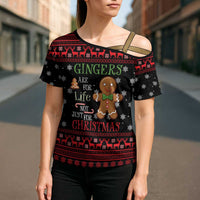 Funny Gingerbread Christmas Cross Shoulder Shirt Hoodie with Gingers Are for Life Quote and Snowflake Pattern - Wonder Print Shop