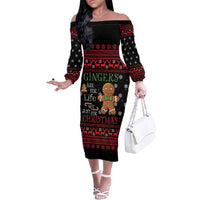 Funny Gingerbread Christmas Family Matching Off The Shoulder Long Sleeve Dress and Hawaiian Shirt Hoodie with Gingers Are for Life Quote and Snowflake Pattern - Wonder Print Shop