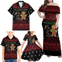 Funny Gingerbread Christmas Family Matching Off Shoulder Maxi Dress and Hawaiian Shirt Hoodie with Gingers Are for Life Quote and Snowflake Pattern - Wonder Print Shop