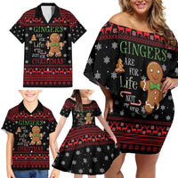 Funny Gingerbread Christmas Family Matching Off Shoulder Short Dress and Hawaiian Shirt Hoodie with Gingers Are for Life Quote and Snowflake Pattern - Wonder Print Shop