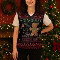 Funny Gingerbread Christmas Knitted V-Neck Vest Hoodie with Gingers Are for Life Quote and Snowflake Pattern - Wonder Print Shop