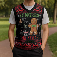 Funny Gingerbread Christmas Knitted V-Neck Vest Hoodie with Gingers Are for Life Quote and Snowflake Pattern - Wonder Print Shop