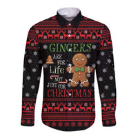 Funny Gingerbread Christmas Long Sleeve Button Shirt Hoodie with Gingers Are for Life Quote and Snowflake Pattern - Wonder Print Shop