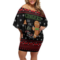 Funny Gingerbread Christmas Off Shoulder Short Dress Hoodie with Gingers Are for Life Quote and Snowflake Pattern - Wonder Print Shop