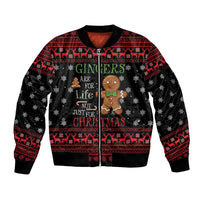 Funny Gingerbread Christmas Sleeve Zip Bomber Jacket Hoodie with Gingers Are for Life Quote and Snowflake Pattern - Wonder Print Shop