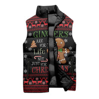 Funny Gingerbread Christmas Sleeveless Puffer Jacket Hoodie with Gingers Are for Life Quote and Snowflake Pattern - Wonder Print Shop