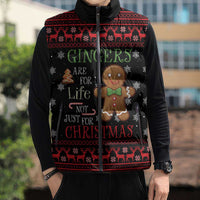 Funny Gingerbread Christmas Sleeveless Puffer Jacket Hoodie with Gingers Are for Life Quote and Snowflake Pattern - Wonder Print Shop