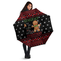 Funny Gingerbread Christmas Umbrella Hoodie with Gingers Are for Life Quote and Snowflake Pattern - Wonder Print Shop
