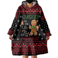 Funny Gingerbread Christmas Wearable Blanket Hoodie Hoodie with Gingers Are for Life Quote and Snowflake Pattern - Wonder Print Shop