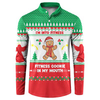 Funny Fitness Cookie Christmas Button Sweatshirt with Gingerbread Design and Holiday Pattern - Wonder Print Shop