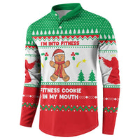 Funny Fitness Cookie Christmas Button Sweatshirt with Gingerbread Design and Holiday Pattern - Wonder Print Shop