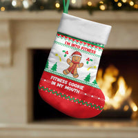 Funny Fitness Cookie Christmas Stocking with Gingerbread Design and Holiday Pattern - Wonder Print Shop