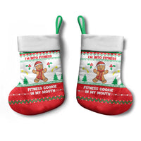 Funny Fitness Cookie Christmas Stocking with Gingerbread Design and Holiday Pattern - Wonder Print Shop