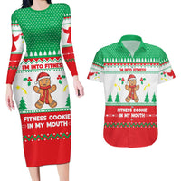 Funny Fitness Cookie Christmas Couples Matching Long Sleeve Bodycon Dress and Hawaiian Shirt with Gingerbread Design and Holiday Pattern - Wonder Print Shop