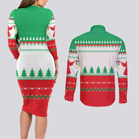 Funny Fitness Cookie Christmas Couples Matching Long Sleeve Bodycon Dress and Long Sleeve Button Shirt with Gingerbread Design and Holiday Pattern - Wonder Print Shop