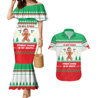 Funny Fitness Cookie Christmas Couples Matching Mermaid Dress and Hawaiian Shirt with Gingerbread Design and Holiday Pattern - Wonder Print Shop