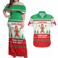 Funny Fitness Cookie Christmas Couples Matching Off Shoulder Maxi Dress and Hawaiian Shirt with Gingerbread Design and Holiday Pattern - Wonder Print Shop
