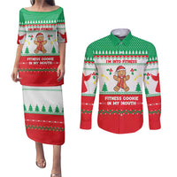 Funny Fitness Cookie Christmas Couples Matching Puletasi and Long Sleeve Button Shirt with Gingerbread Design and Holiday Pattern - Wonder Print Shop