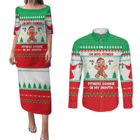 Funny Fitness Cookie Christmas Couples Matching Puletasi and Long Sleeve Button Shirt with Gingerbread Design and Holiday Pattern - Wonder Print Shop
