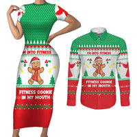 Funny Fitness Cookie Christmas Couples Matching Short Sleeve Bodycon Dress and Long Sleeve Button Shirt with Gingerbread Design and Holiday Pattern - Wonder Print Shop
