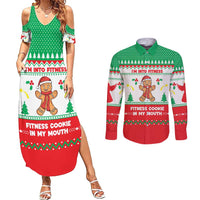 Funny Fitness Cookie Christmas Couples Matching Summer Maxi Dress and Long Sleeve Button Shirt with Gingerbread Design and Holiday Pattern - Wonder Print Shop