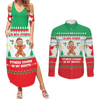 Funny Fitness Cookie Christmas Couples Matching Summer Maxi Dress and Long Sleeve Button Shirt with Gingerbread Design and Holiday Pattern - Wonder Print Shop