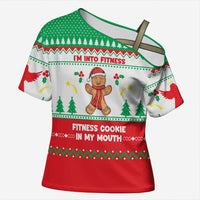 Funny Fitness Cookie Christmas Cross Shoulder Shirt with Gingerbread Design and Holiday Pattern - Wonder Print Shop