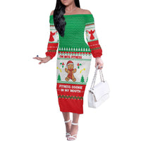 Funny Fitness Cookie Christmas Family Matching Off The Shoulder Long Sleeve Dress and Hawaiian Shirt with Gingerbread Design and Holiday Pattern - Wonder Print Shop