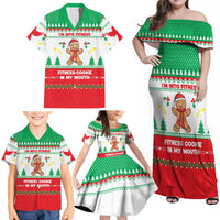 Funny Fitness Cookie Christmas Family Matching Off Shoulder Maxi Dress and Hawaiian Shirt with Gingerbread Design and Holiday Pattern - Wonder Print Shop