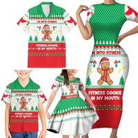 Funny Fitness Cookie Christmas Family Matching Short Sleeve Bodycon Dress and Hawaiian Shirt with Gingerbread Design and Holiday Pattern - Wonder Print Shop