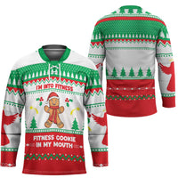 Funny Fitness Cookie Christmas Hockey Jersey with Gingerbread Design and Holiday Pattern - Wonder Print Shop
