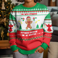 Funny Fitness Cookie Christmas Kid Ugly Christmas Sweater with Gingerbread Design and Holiday Pattern - Wonder Print Shop