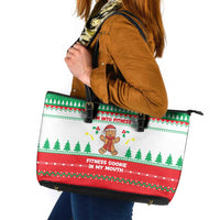 Funny Fitness Cookie Christmas Leather Tote Bag with Gingerbread Design and Holiday Pattern - Wonder Print Shop