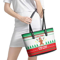Funny Fitness Cookie Christmas Leather Tote Bag with Gingerbread Design and Holiday Pattern - Wonder Print Shop
