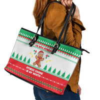 Funny Fitness Cookie Christmas Leather Tote Bag with Gingerbread Design and Holiday Pattern - Wonder Print Shop