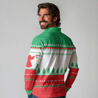 Funny Fitness Cookie Christmas Long Sleeve Polo Shirt with Gingerbread Design and Holiday Pattern - Wonder Print Shop