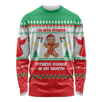Funny Fitness Cookie Christmas Long Sleeve Shirt with Gingerbread Design and Holiday Pattern - Wonder Print Shop