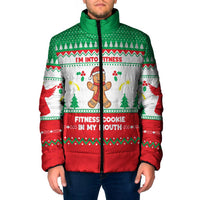 Funny Fitness Cookie Christmas Padded Jacket with Gingerbread Design and Holiday Pattern - Wonder Print Shop
