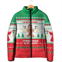 Funny Fitness Cookie Christmas Padded Jacket with Gingerbread Design and Holiday Pattern - Wonder Print Shop