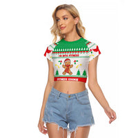 Funny Fitness Cookie Christmas Raglan Cropped T Shirt with Gingerbread Design and Holiday Pattern - Wonder Print Shop