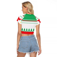 Funny Fitness Cookie Christmas Raglan Cropped T Shirt with Gingerbread Design and Holiday Pattern - Wonder Print Shop